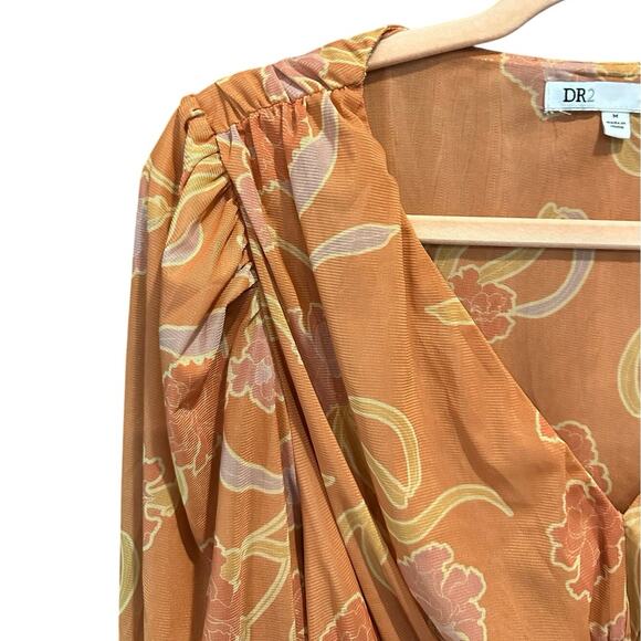 Y2K Orange Floral Sheer Baby Doll Boho Fairy Romantic Girly Top Medium - Picture 5 of 10